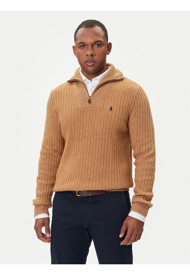 Polo Ralph Lauren Sweter 710974167002 Beżowy Regular Fit. Typ kołnierza: polo. Kolor: beżowy. Materiał: bawełna