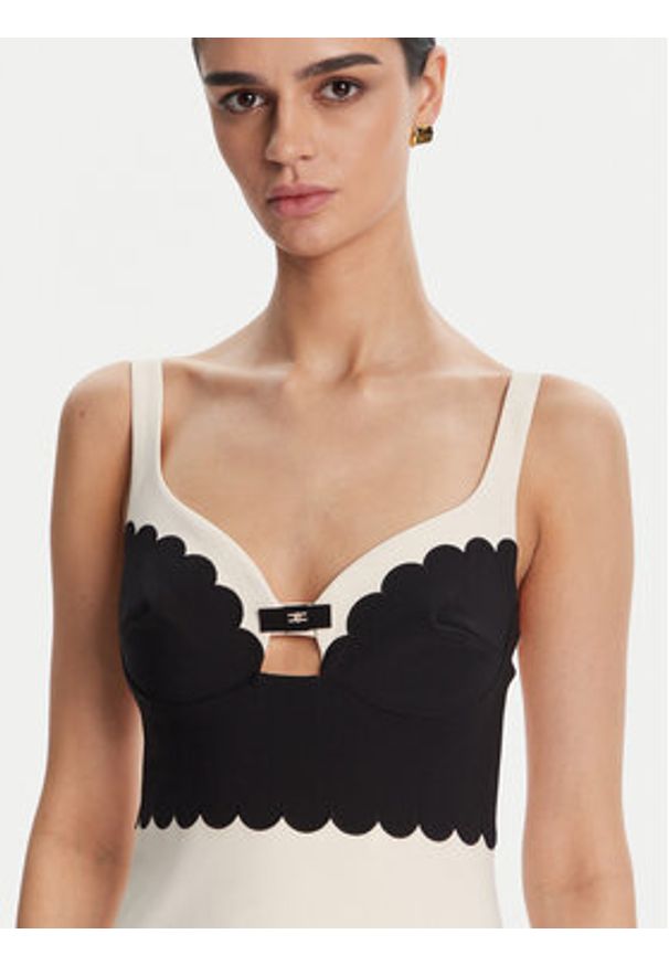Elisabetta Franchi Sukienka koktajlowa AB70352E2 Beżowy Regular Fit. Kolor: beżowy. Materiał: syntetyk. Styl: wizytowy