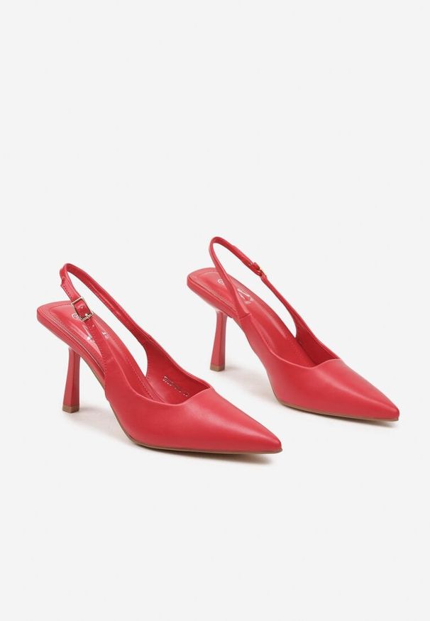 Renee - Czerwone Klasyczne Sandały Szpilki Slingback ze Szpiczastym Noskiem Saniffia. Okazja: na co dzień. Nosek buta: szpiczasty. Zapięcie: pasek. Kolor: czerwony. Materiał: jeans. Obcas: na szpilce. Styl: klasyczny