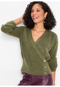bonprix - Sweter rozpinany z założeniem kopertowym. Kolor: zielony