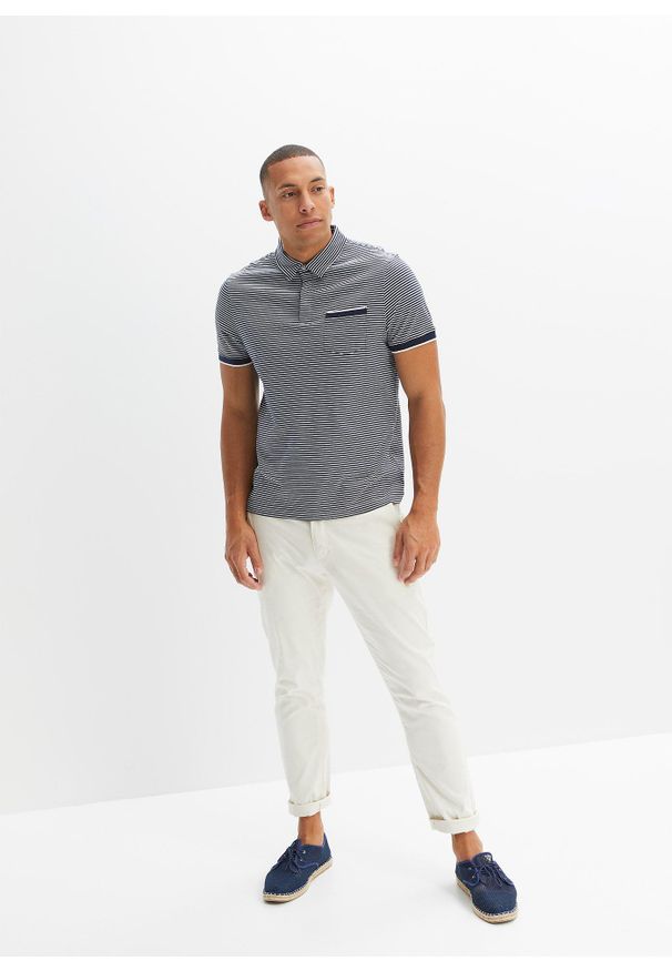 bonprix - Shirt polo w paski. Typ kołnierza: polo. Kolor: niebieski. Wzór: paski