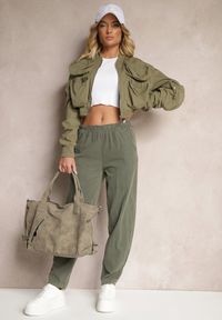 Renee - Ciemnozielone Spodnie z Bawełny High Waist Galili. Okazja: na co dzień. Stan: podwyższony. Kolor: zielony. Materiał: bawełna. Styl: klasyczny, elegancki, casual