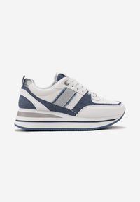 Born2be - Biało-Niebieskie Sneakersy na Grubej Podeszwie z Materiałowymi Wstawkami i Brokatem Omifa. Kolor: biały. Materiał: materiał. Wzór: aplikacja #5