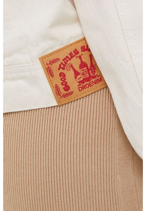 Dr. Denim kurtka jeansowa damska kolor beżowy przejściowa oversize. Kolor: beżowy. Materiał: denim, jeans. Wzór: gładki