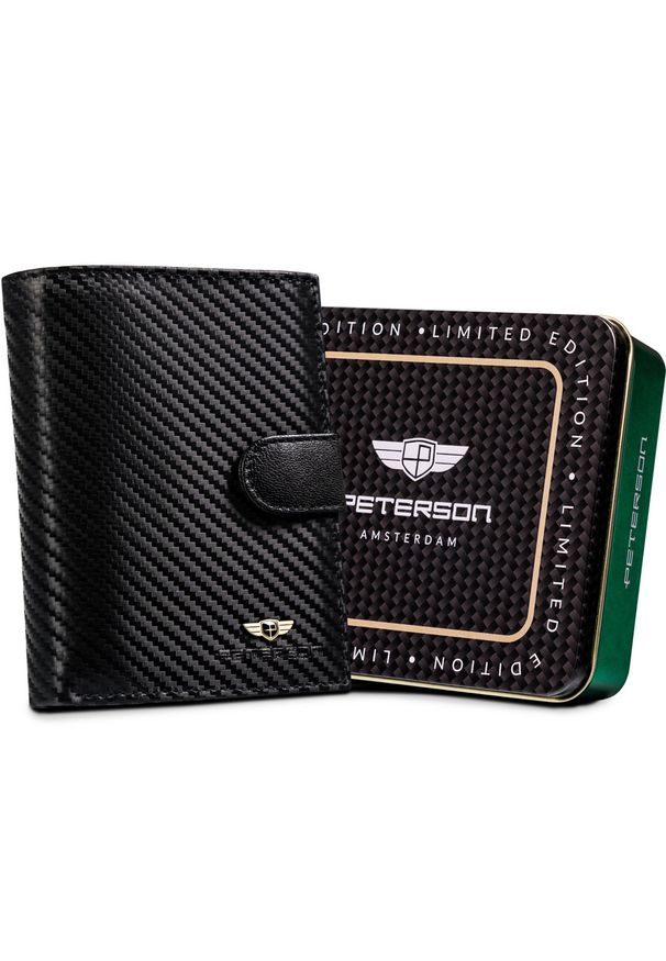 Portfel skórzany Peterson PTN 348Z-CA-6648 BLACK czarny. Kolor: czarny. Materiał: skóra
