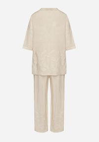 Born2be - Jasnobeżowy Bawełniany Komplet Koszula i Szerokie Spodnie Divarea. Kolor: beżowy. Materiał: bawełna. Wzór: aplikacja #6