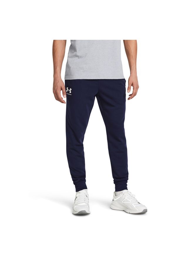 Spodnie Under Armour Rival Terry Jogger, Mężczyźni. Kolor: niebieski, biały, wielokolorowy. Materiał: materiał, bawełna. Sport: fitness, bieganie