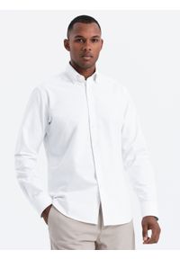 Ombre Clothing - Koszula męska z tkaniny w stylu Oxford REGULAR - biała V1 OM-SHOS-0114 - XXL. Kolor: biały. Materiał: tkanina