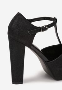Renee - Czarne Sandały Bibley. Nosek buta: otwarty. Zapięcie: pasek. Kolor: czarny. Materiał: materiał. Obcas: na platformie. Styl: glamour #3