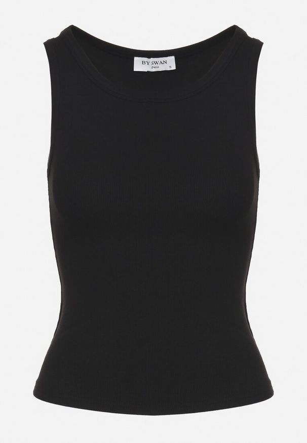 Born2be - Czarny Top Bawełniany z Prążkowane Dzianiny Efrima. Okazja: na co dzień. Kolor: czarny. Materiał: prążkowany, dzianina, bawełna. Styl: casual, elegancki, klasyczny