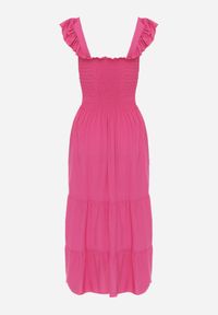 Renee - Fuksjowa Sukienka z Bawełny na Ramiączkach Ozdobiona Falbanami i Gumkami Mevalys. Okazja: na co dzień. Materiał: bawełna. Długość rękawa: na ramiączkach. Wzór: aplikacja. Typ sukienki: rozkloszowane. Styl: elegancki, casual #6