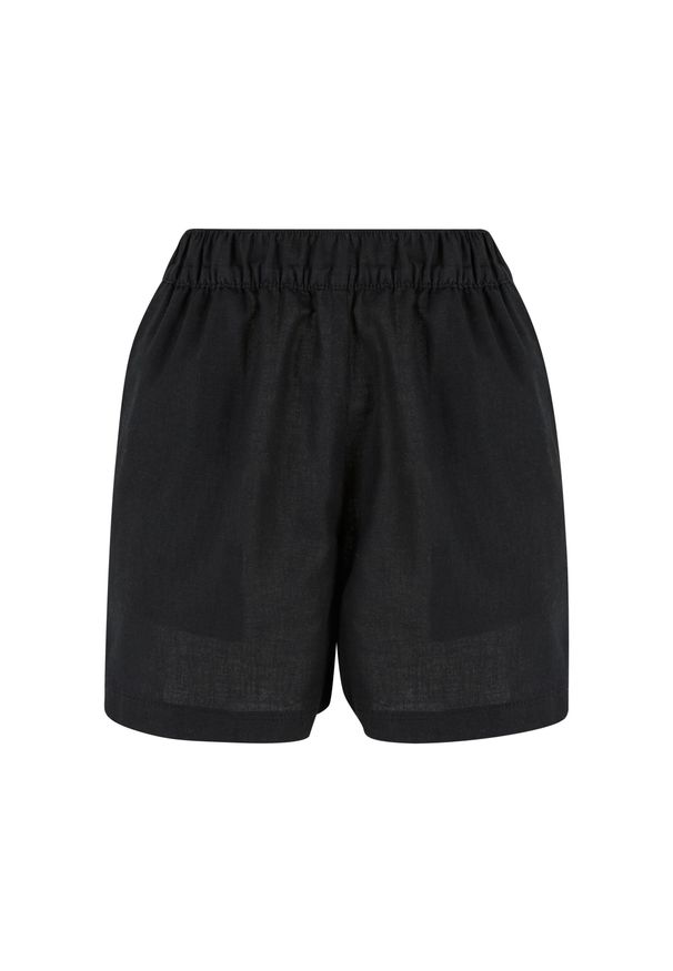Krótkie spodenki z mieszanki lnu dla kobiet Urban Classics. Kolor: czarny. Materiał: len. Długość: krótkie