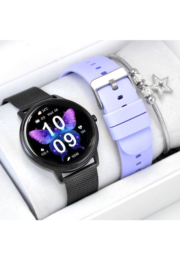 Rubicon - Smartwatch Damski z Bransoletą Mesh Pomiar Tętna, Ciśnienia, Powiadomienia. Rodzaj zegarka: smartwatch. Materiał: mesh