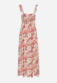 Born2be - Czerwona Rozkloszowana Sukienka z Wiskozy w Kwiatowym Wzór Redeelle. Okazja: na co dzień. Kolor: czerwony. Materiał: wiskoza. Wzór: kwiaty. Typ sukienki: rozkloszowane. Styl: casual, elegancki #4