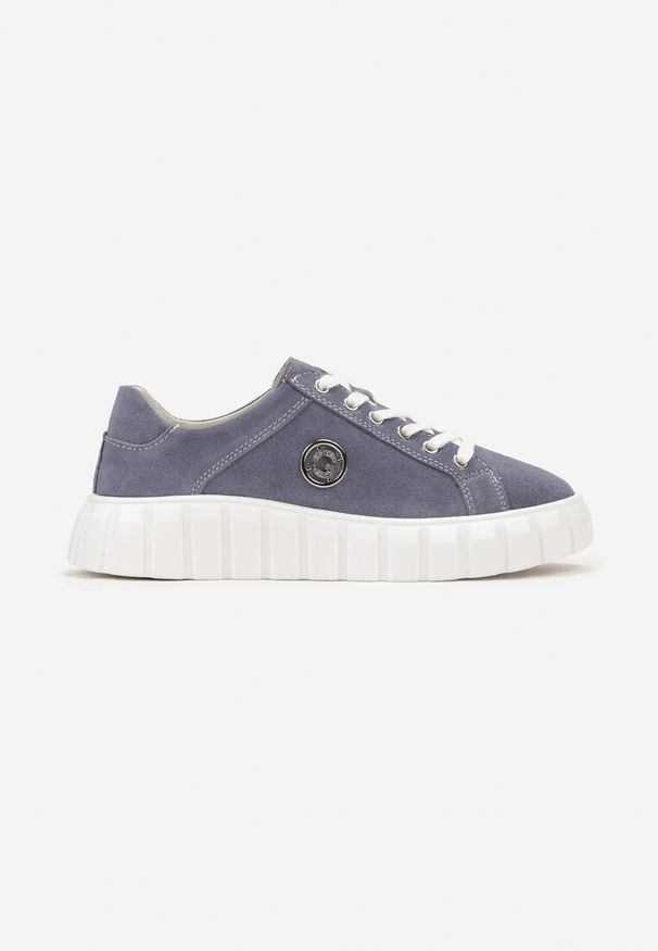 Born2be - Niebieskie Sneakersy Skórzane na Grubej Podeszwie Cremini. Zapięcie: sznurówki. Kolor: niebieski. Materiał: skóra. Szerokość cholewki: normalna. Wzór: aplikacja. Sezon: jesień, wiosna
