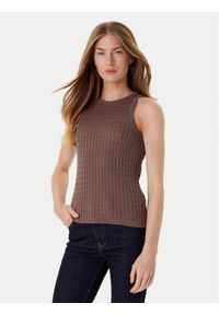 TOMMY HILFIGER - Tommy Hilfiger Top WW0WW45706 Brązowy Slim Fit. Kolor: brązowy. Materiał: bawełna