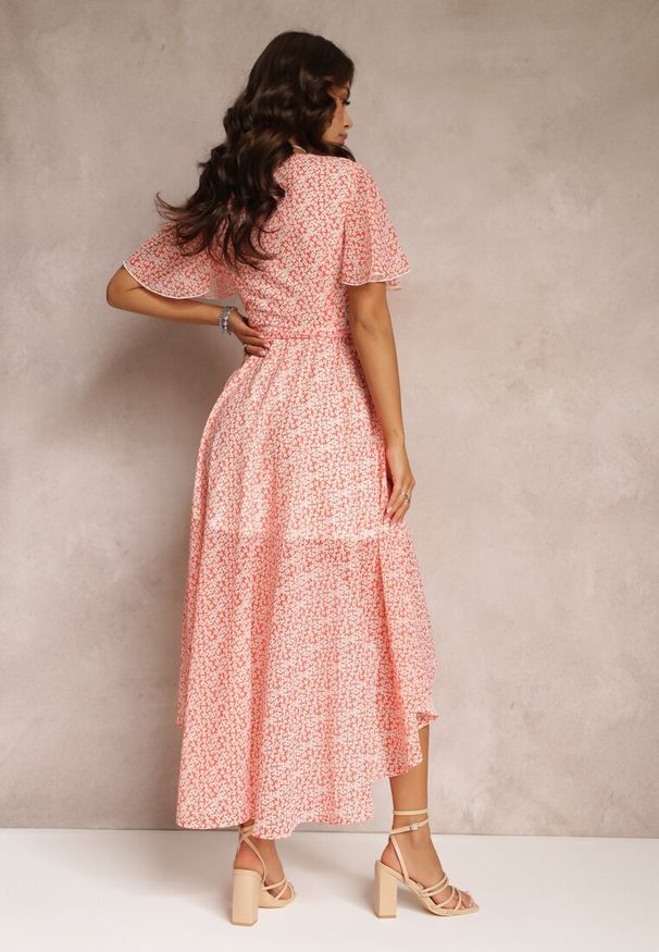 Renee - Czerwona Sukienka Prisishis. Kolor: czerwony. Materiał: wiskoza, materiał, zamsz. Wzór: kwiaty, nadruk, gładki. Typ sukienki: kopertowe. Długość: midi