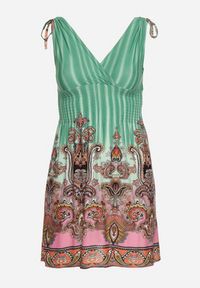 Born2be - Zielona Sukienka na Grubych Ramiączkach z Kopertową Górą o Rozkloszowanym Kroju Rissaline. Kolor: zielony. Długość rękawa: na ramiączkach. Wzór: aplikacja. Typ sukienki: kopertowe. Styl: elegancki, klasyczny #4