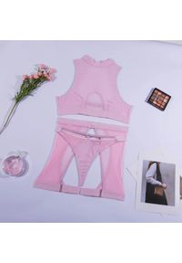 Intica - Komplet bielizny z topem transparentnym na wieczór Roli. Kolor: różowy. Materiał: materiał #1