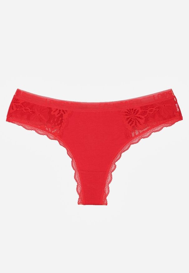 Renee - Czerwone Majtki Stringi Ozdobione Koronką z Bawełną Meniliphis. Kolor: czerwony. Materiał: koronka, bawełna. Wzór: koronka, aplikacja