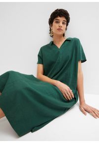 bonprix - Sukienka kaftanowa z przewiewnej mieszanki lnu i wiskozy. Kolor: zielony. Materiał: wiskoza, len. Sezon: lato #3
