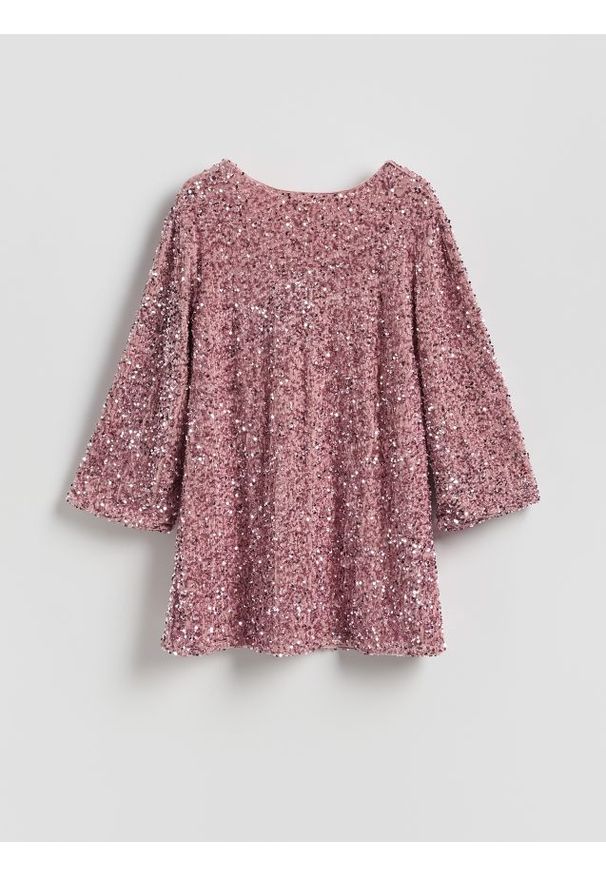 Reserved - Sukienka mini z kokardą - pastelowy róż. Typ kołnierza: kokarda. Kolor: różowy. Materiał: dzianina. Typ sukienki: proste. Długość: mini