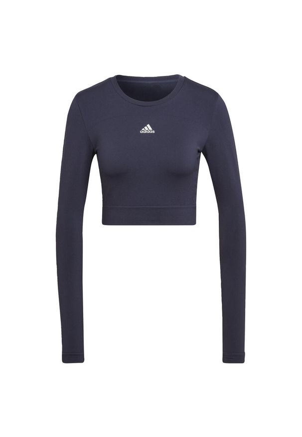 Adidas - Koszulka damska adidas Aeroknit Seamless Fitted Cropped. Kolor: biały, wielokolorowy, niebieski