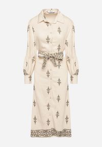 Born2be - Beżowa Wiskozowa Sukienka Koszulowa Szmizjerka z Paskiem Telandora. Okazja: na co dzień. Typ kołnierza: kołnierzyk klasyczny. Kolor: beżowy. Materiał: wiskoza. Długość rękawa: długi rękaw. Typ sukienki: szmizjerki, koszulowe. Styl: klasyczny, casual, elegancki #5