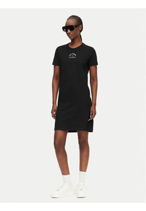 Karl Lagerfeld - KARL LAGERFELD Sukienka codzienna B2W13071 Czarny Regular Fit. Okazja: na co dzień. Typ kołnierza: dekolt w karo. Kolor: czarny. Materiał: bawełna. Typ sukienki: proste. Styl: casual