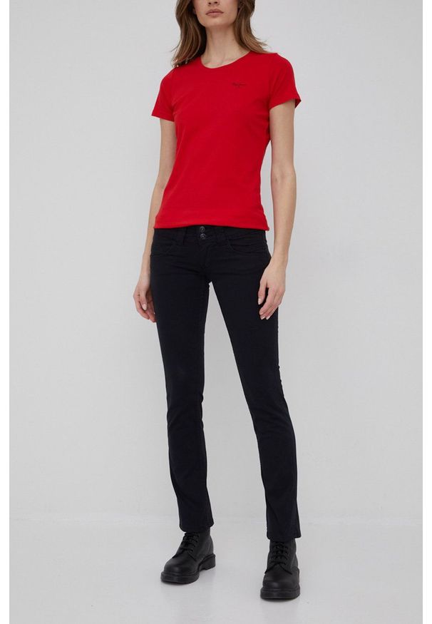 Pepe Jeans spodnie Venus damskie kolor czarny proste high waist. Okazja: na co dzień. Stan: podwyższony. Kolor: czarny. Materiał: materiał. Styl: casual