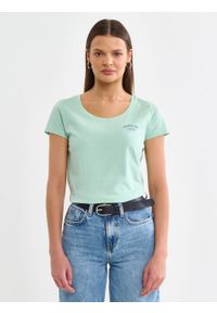 Big-Star - Koszulka damska z nadrukiem na piersi zielona Nika 315. Kolor: zielony. Materiał: jeans, bawełna, tkanina. Wzór: nadruk. Sezon: wiosna, lato. Styl: klasyczny, sportowy #5