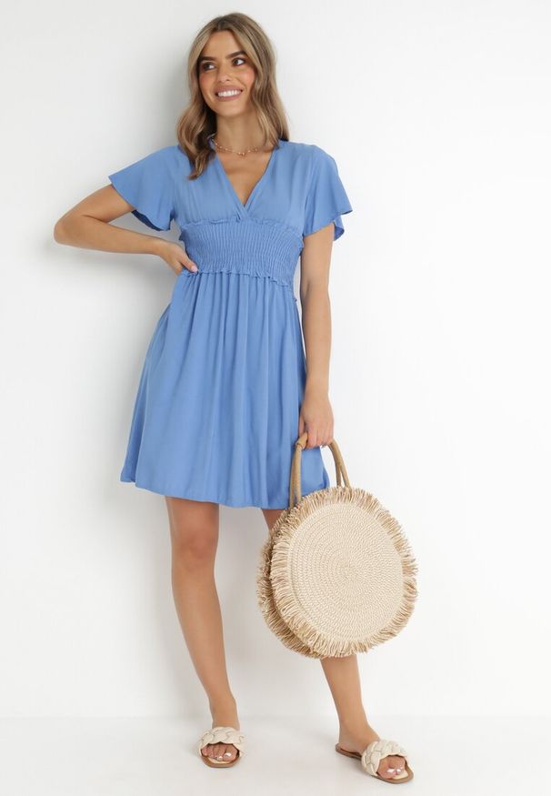 Born2be - Niebieska Sukienka z Wiskozy Gulpari. Kolor: niebieski. Materiał: wiskoza. Długość: mini