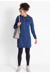 bonprix - Bawełniana sukienka dresowa. Typ kołnierza: kaptur. Kolor: niebieski. Materiał: dresówka, bawełna #3