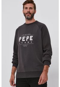 Pepe Jeans Bluza bawełniana męska kolor szary z nadrukiem. Okazja: na co dzień. Kolor: szary. Materiał: bawełna. Długość rękawa: raglanowy rękaw. Wzór: nadruk. Styl: casual