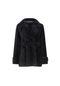 Ochnik - Wełniane futerko damskie z paskiem. Typ kołnierza: kołnierz rewers. Kolor: czarny. Materiał: wełna. Długość: długie. Sezon: jesień, zima. Styl: sportowy, elegancki #1