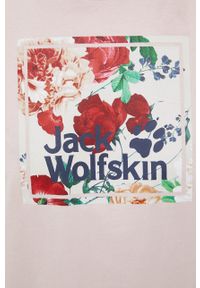 Jack Wolfskin t-shirt bawełniany kolor różowy. Kolor: różowy. Materiał: bawełna. Długość rękawa: krótki rękaw. Długość: krótkie. Wzór: nadruk #3