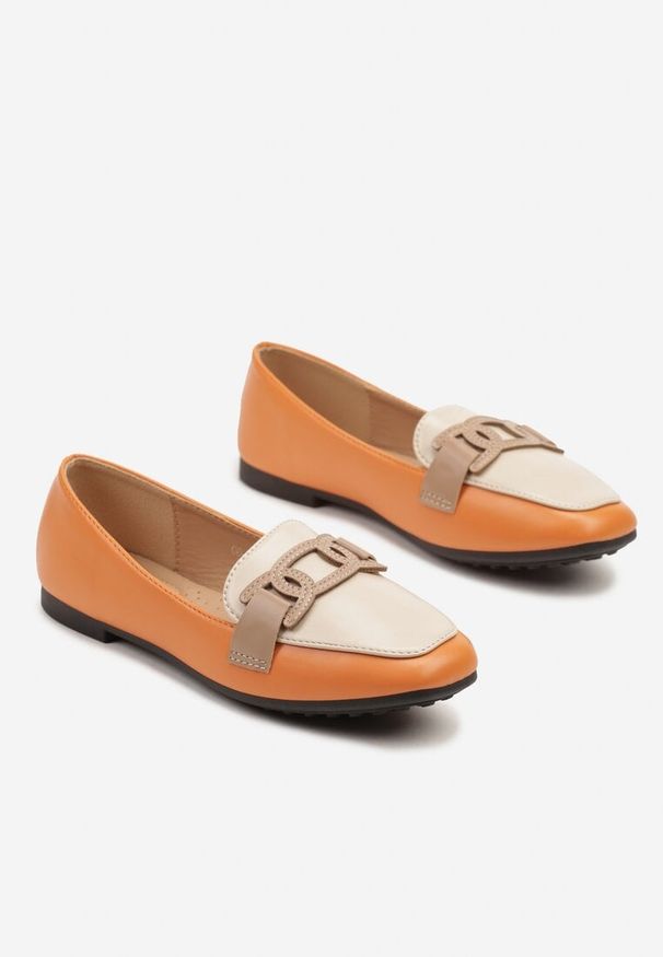 Renee - Pomarańczowe Wsuwane Mokasyny z Materiałowym Paskiem Evellia. Okazja: na co dzień. Zapięcie: bez zapięcia. Kolor: pomarańczowy. Materiał: materiał. Styl: casual, elegancki