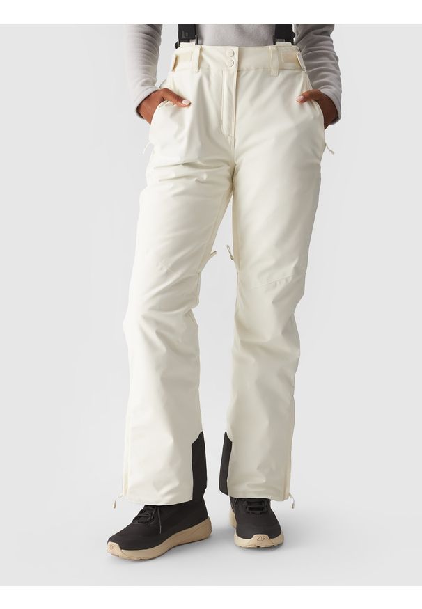 4f - 4F Spodnie narciarskie z szelkami membrana 10000 damskie - białe XL. Kolor: biały. Materiał: tkanina, materiał, poliester, dzianina. Wzór: gładki. Sezon: zima. Sport: narciarstwo