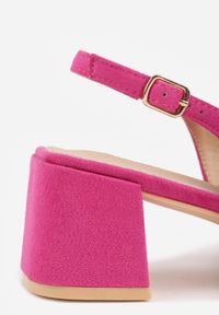 Born2be - Fuksjowe Sandały Vices na Obcasie Bez Pięty ze Skórzaną Wkładką i Cyrkoniami Nimiotte. Okazja: na co dzień. Zapięcie: sprzączka. Kolor: różowy. Materiał: skóra. Sezon: lato. Obcas: na obcasie. Styl: casual, elegancki. Wysokość obcasa: średni #9