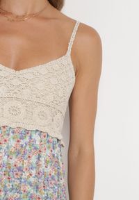 Born2be - Niebiesko-Zielona Rozkloszowana Sukienka Maxi z Wiskozy w Kwiatowy Print i z Szydełkowym Wzorem Adviana. Kolor: niebieski. Materiał: wiskoza. Długość rękawa: na ramiączkach. Wzór: kwiaty, nadruk. Długość: maxi #4