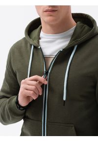 Ombre Clothing - Bluza męska rozpinana z kapturem BASIC - ciemnooliwkowa V11 B977 - XXL. Typ kołnierza: kaptur. Kolor: oliwkowy. Materiał: bawełna, poliester #4
