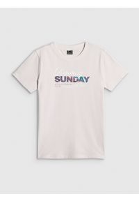 4f - 4F T-shirt regular z nadrukiem damski - biały XS. Okazja: na co dzień. Kolor: biały. Materiał: dzianina, bawełna, dresówka, jeans. Wzór: nadruk. Styl: casual, klasyczny #1