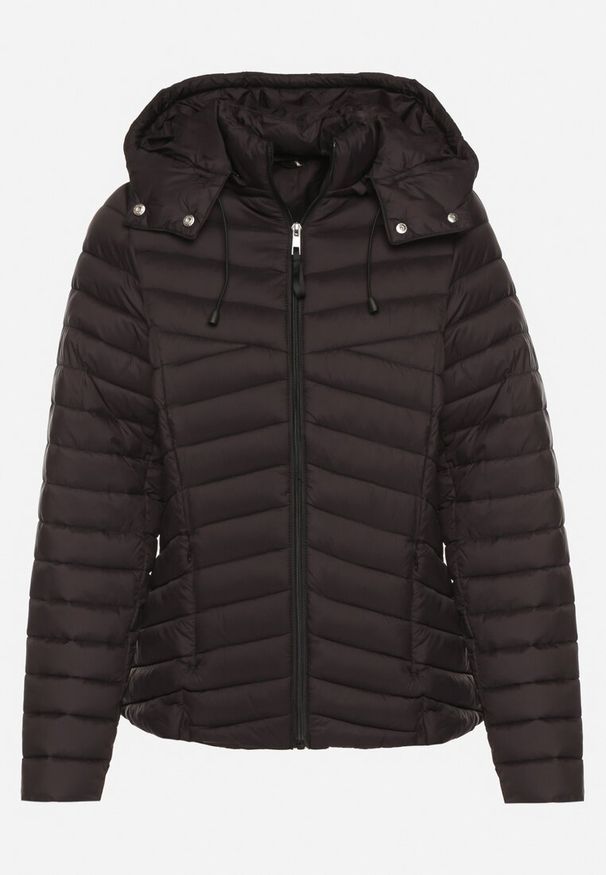 Born2be - Czarna Pikowana Kurtka Przejściowa z Kapturem Suritta. Okazja: na co dzień. Typ kołnierza: kaptur. Kolor: czarny. Materiał: jeans. Styl: casual, klasyczny, sportowy