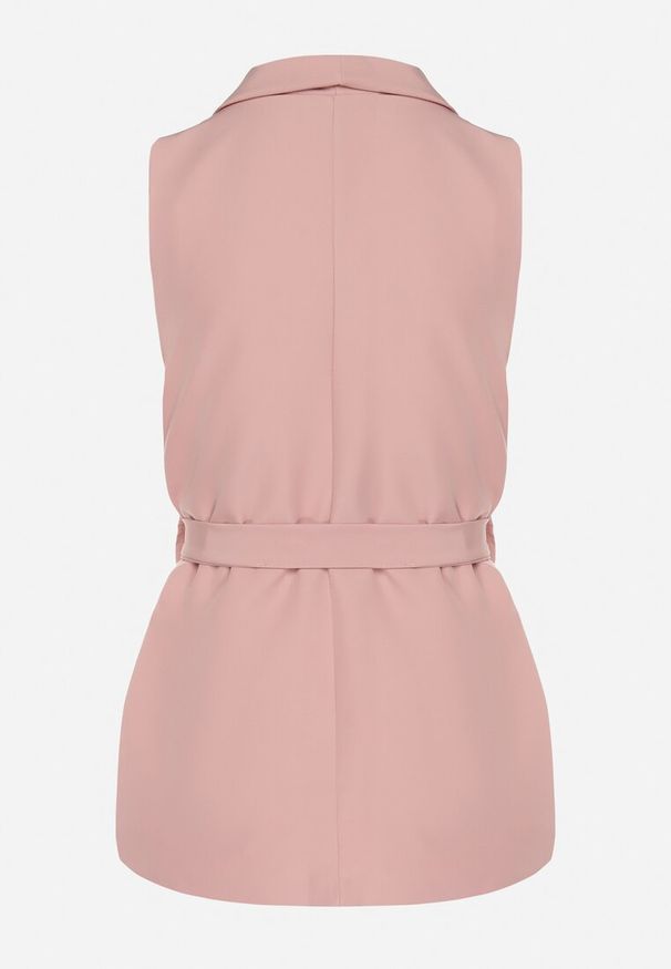 Born2be - Różowa Garniturowa Kamizelka Ozdobiona Paskiem Viviona. Okazja: na co dzień. Kolor: różowy. Wzór: aplikacja. Styl: casual, klasyczny, elegancki