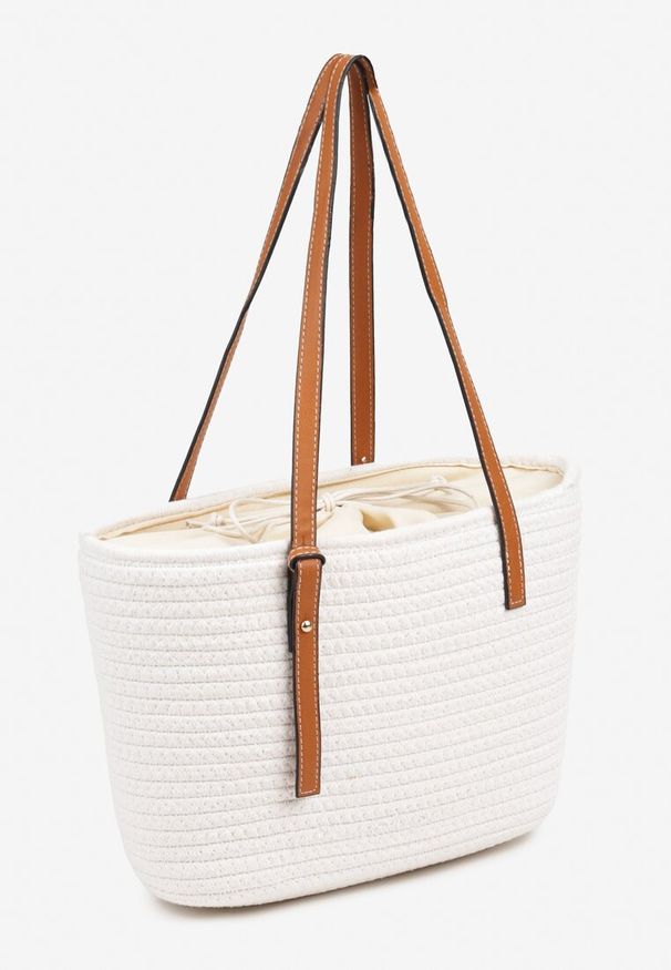 Renee - Beżowa Torebka Typu Shopperka z Szydełkowego Materiału z Bawełny Saverezae. Kolor: beżowy. Styl: elegancki, casual