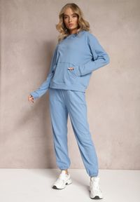 Renee - Niebieski Dzianinowy Komplet Dresowy z Bluzą i Spodniami Amlore. Kolor: niebieski. Materiał: dresówka, dzianina. Wzór: gładki #4