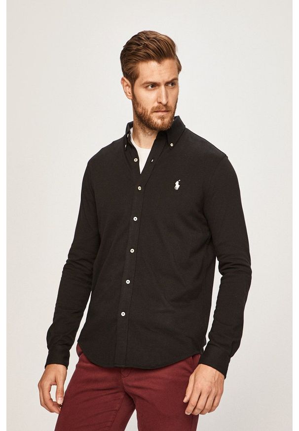 Polo Ralph Lauren - Koszula 710654408008. Typ kołnierza: polo. Kolor: czarny. Materiał: dzianina