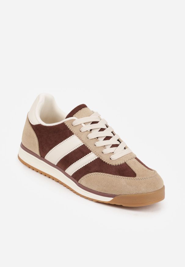 Born2be - Brązowe Sneakersy z Dwoma Paskami Evilirea. Okazja: na co dzień. Zapięcie: pasek. Kolor: brązowy. Materiał: jeans. Wzór: paski