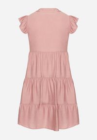 Born2be - Ciemnoróżowa Sukienka o Rozkloszowanym Kroju z Dekoltem w Serek Meverina. Okazja: na co dzień. Typ kołnierza: dekolt w serek. Kolor: różowy. Długość rękawa: krótki rękaw. Wzór: aplikacja. Typ sukienki: rozkloszowane, proste. Styl: casual, elegancki #2