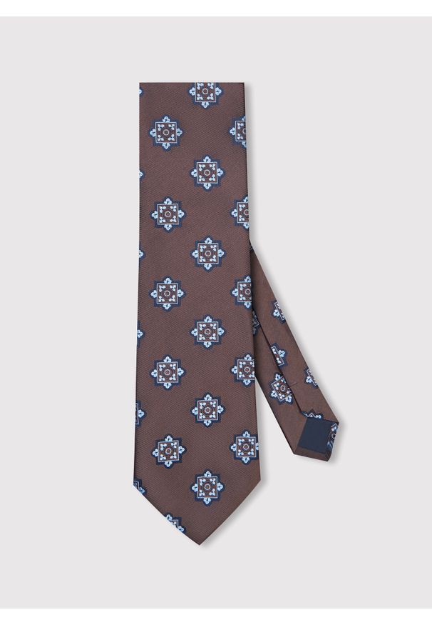 Pako Lorente - PAKO LORENTE - Brązowy krawat męski we wzór geometryczny. Kolor: brązowy. Materiał: poliester. Wzór: geometria